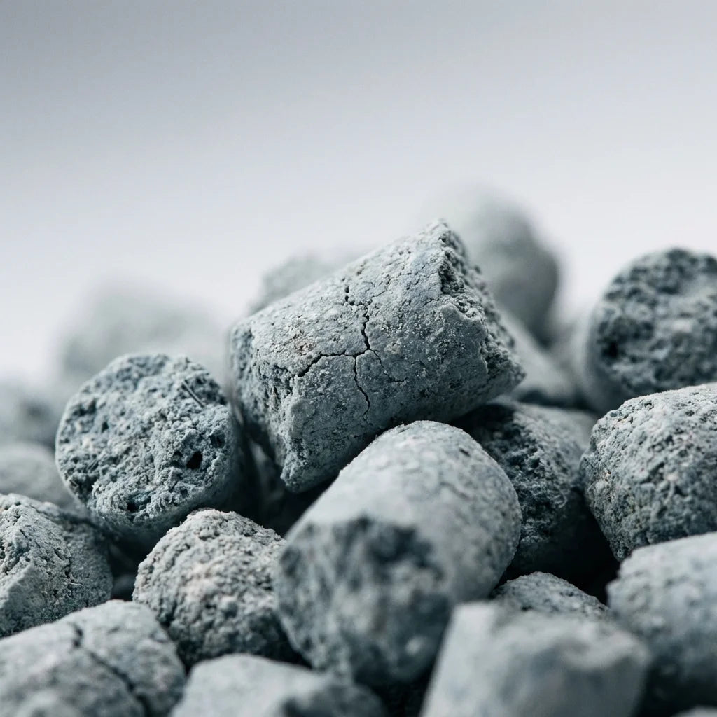 Macro shot of premium bentonite cat litter granules